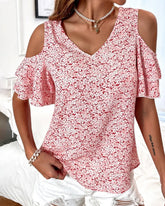 T-shirt med blommönster med kall axel